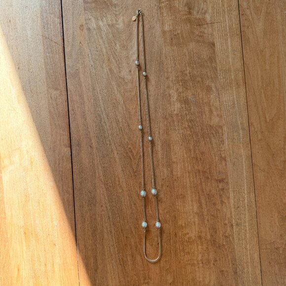 Costume Pearl & Gold Long Chain Necklace - Picture 3 of 6